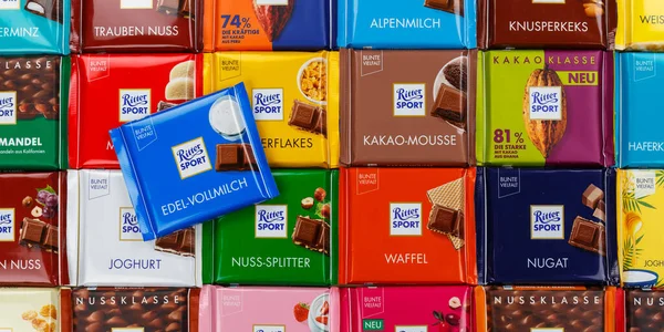 Stuttgart Alemanha Março 2021 Ritter Sport Chocolates Chocolate Diferentes Tipos — Fotografia de Stock