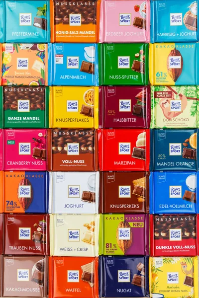 Stuttgart März 2021 Ritter Sport Pralinen Verschiedener Sorten Hochformat Deutschland — Stockfoto