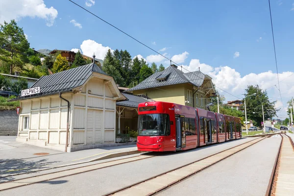 Фульпмес Австрия Августа 2020 Штубайтальбан Инсбрук Трамвай Поезд Fulpmes Станции — стоковое фото
