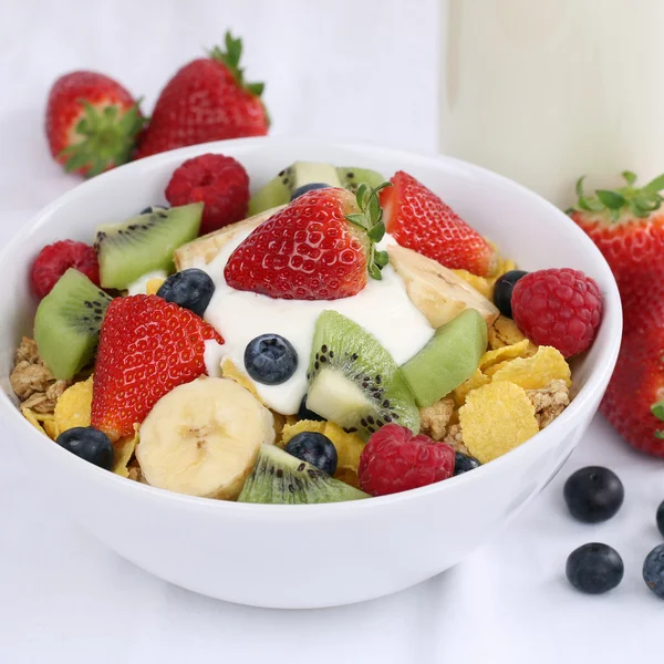 Fruit cereals with yogurt and strawberries — Stock Photo, Image