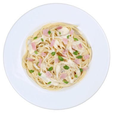 Spagetti Carbonara erişte makarna yemek izole