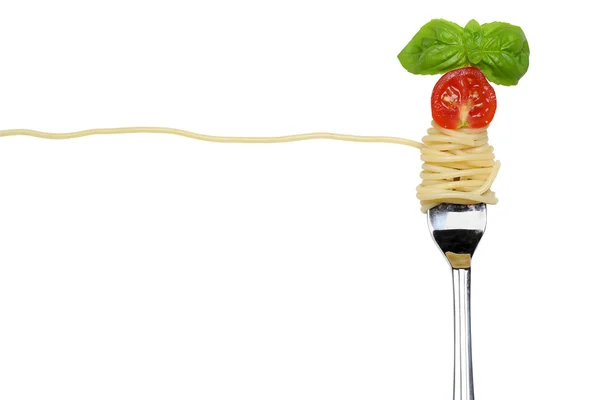 Спагетти лапша паста еды на вилке изолированы — стоковое фото