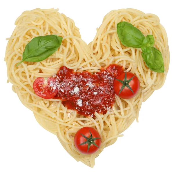 Spaghetti pasta con cuore isolato — Foto Stock