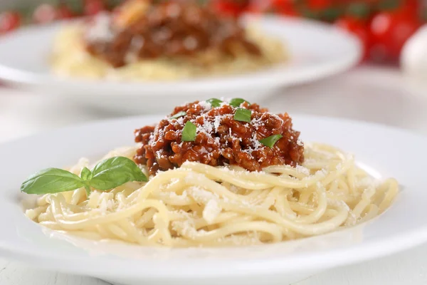 Spaghetti Bolognese noodles pasta meal on a plate — Stock Photo, Image