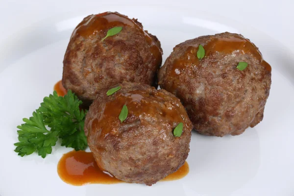 Meatballs meal with sauce on plate — Stock Photo, Image