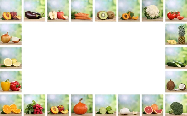 Set of fruits and vegetables with copy space — Stock Photo, Image