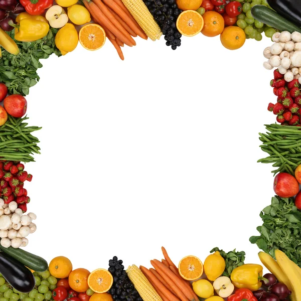 Frame van groenten en fruit geïsoleerd met copyspace — Stockfoto