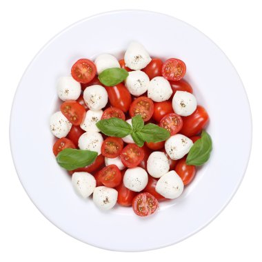 Kokteyl domates ve mozzarella yukarıdan Caprese salatası