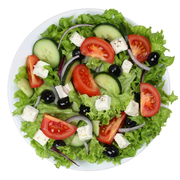 Greek salad with tomatoes, Feta cheese and olives in bowl from a — Stock Photo, Image