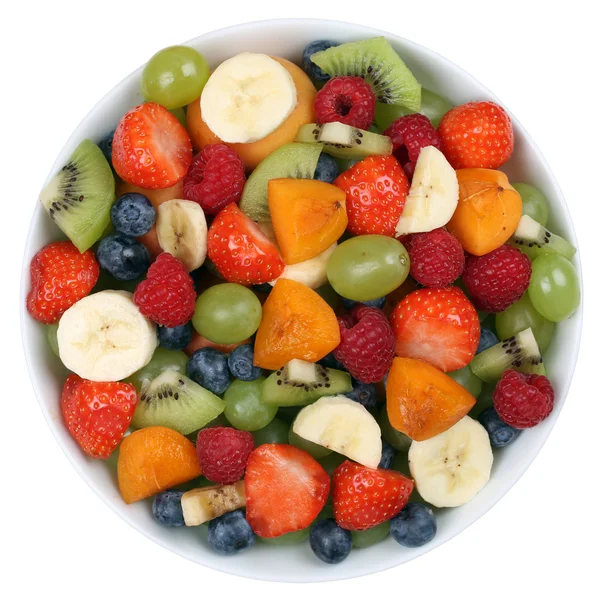 Salade de fruits dans un bol avec des fruits comme les fraises et le bleuet — Photo