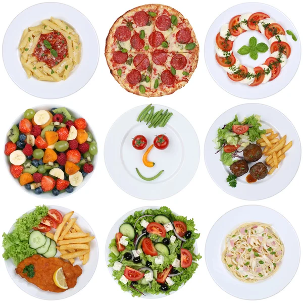 Collection of food meals with pizza, salad, pasta, spaghetti and — Stock Photo, Image