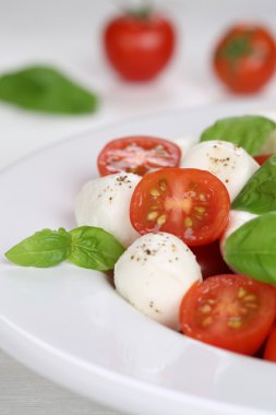 Domates ve mozzarella peyniri bir p İtalyan Caprese salatası