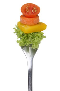 Vejetaryen, vejetaryen veya vegan izole çatal ile salata yemek