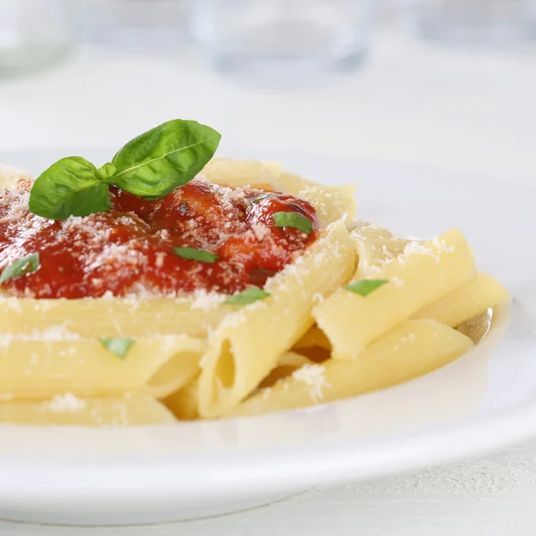 Penne pasta with Napoli tomato sauce noodles meal — Stock Photo, Image