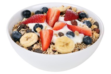 Kahvaltıda meyve müsli kase meyve muz ve s gibi