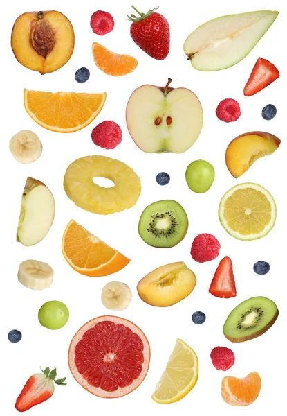 Collage of fruits like apples fruit, oranges, banana and strawbe — Stock Image Collage of fruits like apples fruit, oranges, banana and strawbe Stock Picture