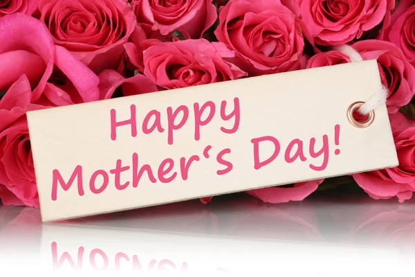 Dia da mãe feliz com flores de rosas — Fotografia de Stock