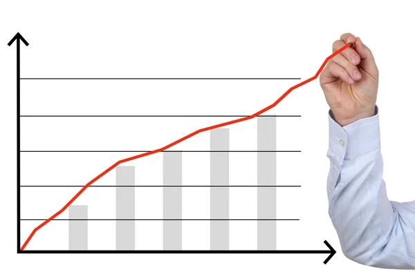 Biznesmen rysunek analiz biznesowych, wykres wzrost sukcesu — Zdjęcie stockowe