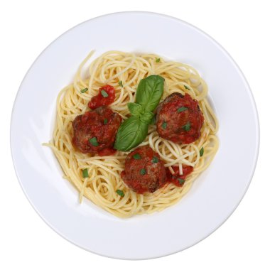 Spagetti izole köfte erişte makarna yemek ile