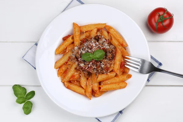 Penne Rigate Bolognese eller Bolognaise sås nudlar pasta måltid fr — Stockfoto