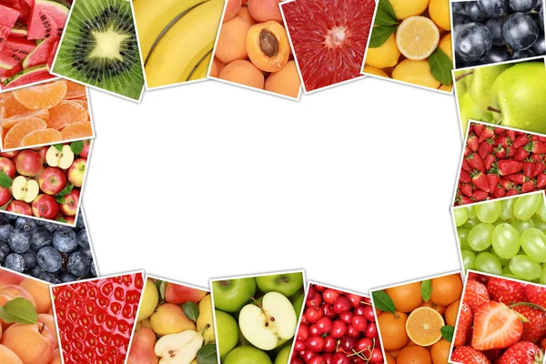 Frame van fruit zoals appel, sinaasappel, citroen met copyspace — Stockfoto