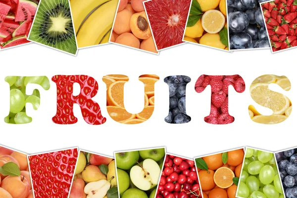 Word Fruits with apple, orange, lemon — Stock Photo, Image