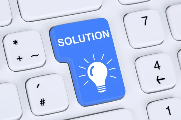 Finding solution for problem conflict button on computer — Stock Photo, Image