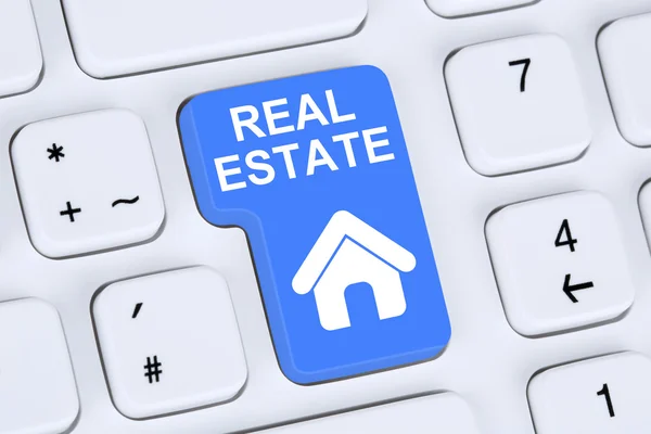 Selling or buying a real estate home icon online on the computer — Stock Photo, Image