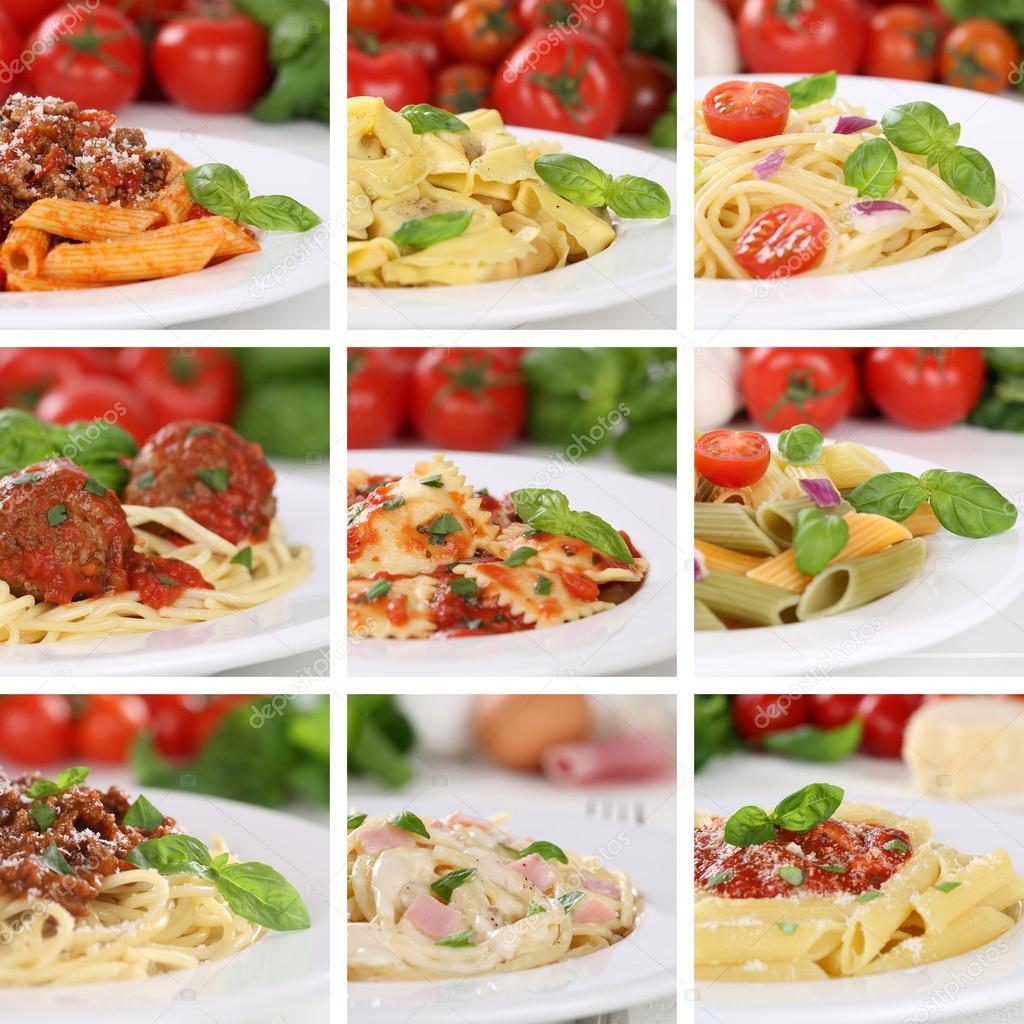 Italian cuisine collection of spaghetti pasta noodles food meals