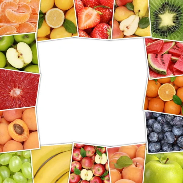 Frame van fruit zoals appel, aardbei, sinaasappel, citroen met cop — Stockfoto