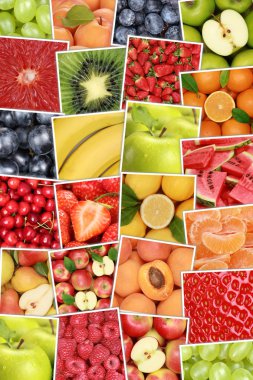 Vejetaryen ve vegan meyve arka plan ile elma, portakal, lem