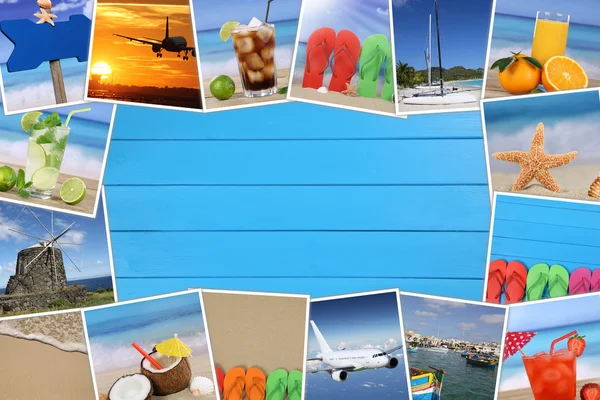 Frame with photos from summer vacation, beach and copyspace on w — Stock Photo, Image