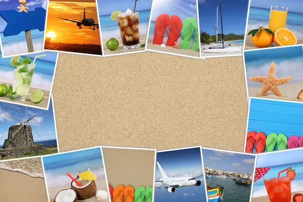 Frame with photos from summer vacation, sand, beach, holiday and — Stock Photo, Image