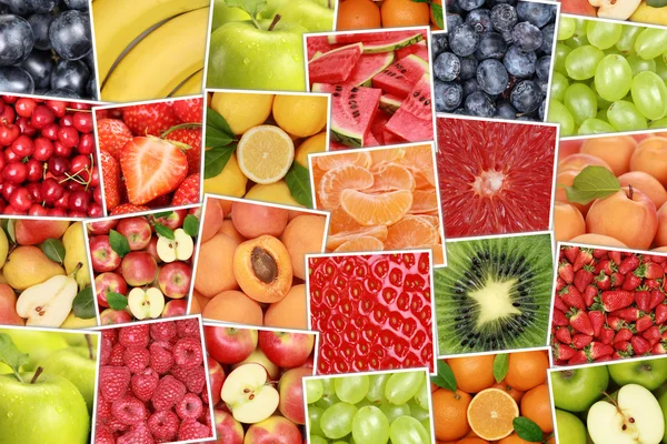 Frutas veganas y vegetarianas fondo con manzanas, naranjas, str —  Fotos de Stock