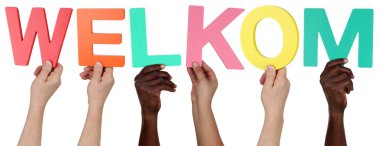 Çok etnik grup Hollandaca kelime welkom welco tutan insan