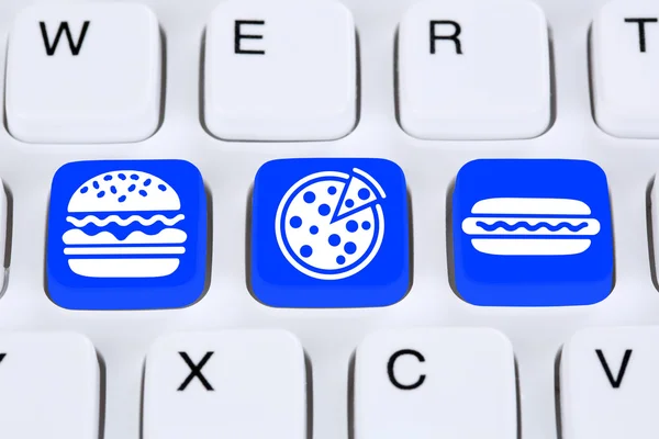 Zamawianie pizzy hamburger online fast food zamówienia dostawy fastfoo — Zdjęcie stockowe