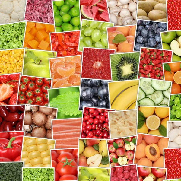 Fondo de frutas y verduras con tomates, manzanas, naranjas — Foto de Stock