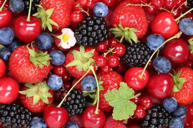 çilek, yaban mersini ve cherr Berry meyve arka plan