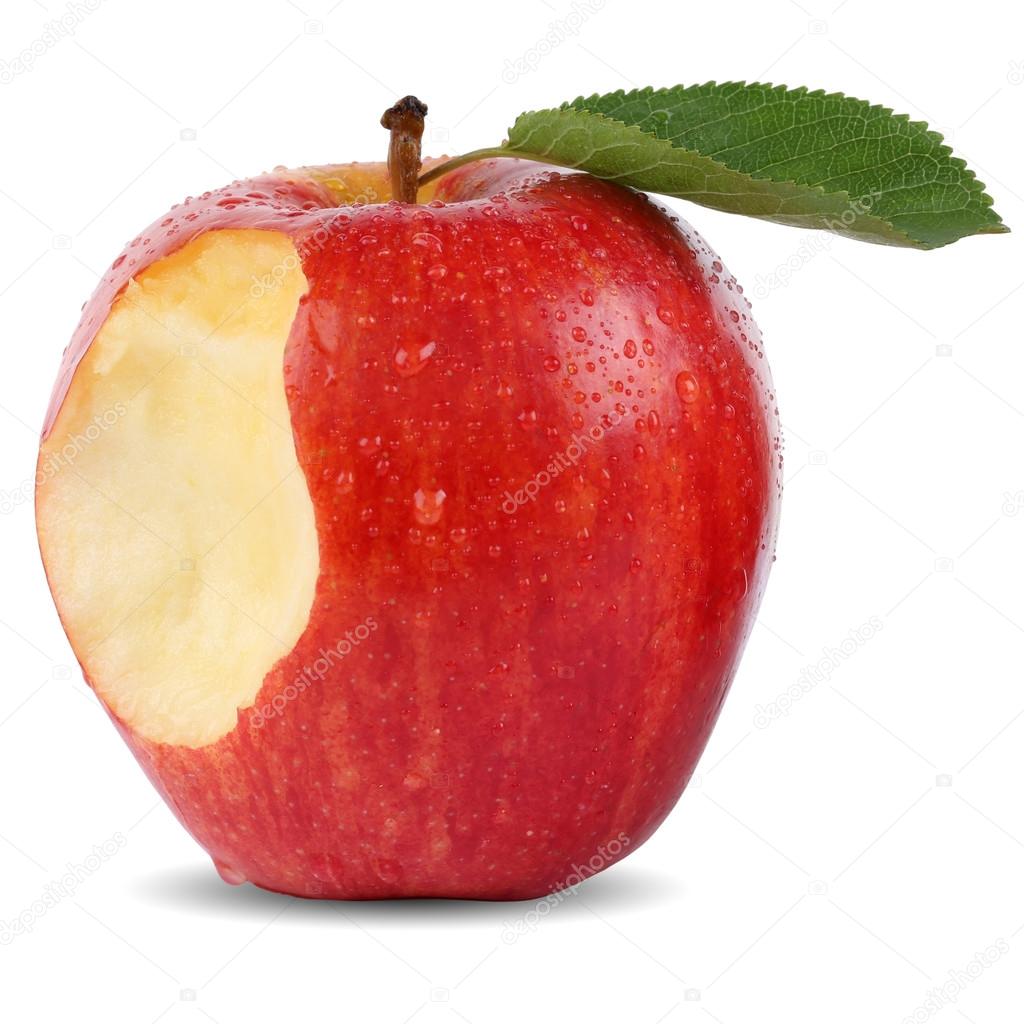 Bitten red apple fruit missing bite isolated