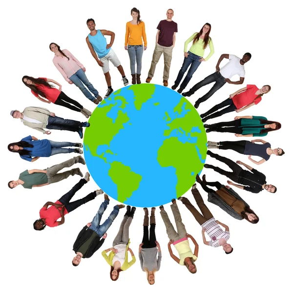 Happy multicultural multi ethnic group of young people on world — Stock Photo, Image