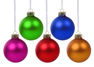 Colorful Christmas balls hanging isolated
