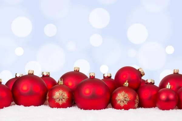 Christmas card red balls ornaments with copyspace — Stock fotografie