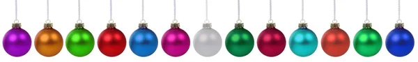 Colorful Christmas balls border isolated — 스톡 사진