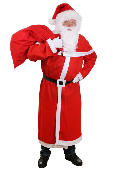 Santa Claus with bag for Christmas gifts isolated — Stock Photo, Image