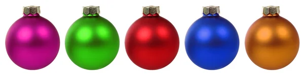 Colorful Christmas balls baubles in a row isolated — Stock Photo, Image