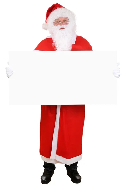 Santa Claus bedrijf leeg banner op Kerstmis geïsoleerd — Stockfoto