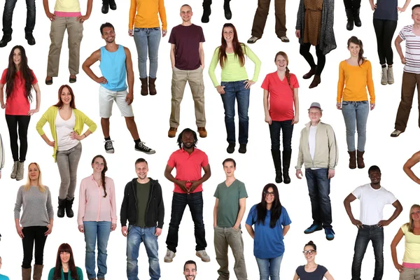 Large multi ethnic group of happy young people background isolat — Stock Photo, Image