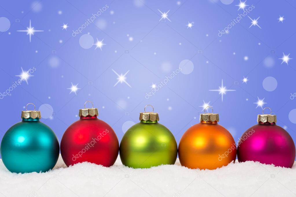 Colorful Christmas balls in a row stars background decoration