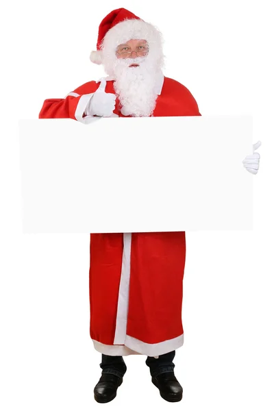 Weihnachtsmann mit leerem Schild Daumen hoch zu Weihnachten — Stockfoto
