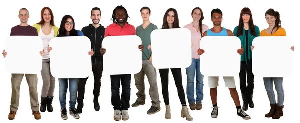 Group of young multi ethnic people holding copyspace for six let — Stock Photo, Image